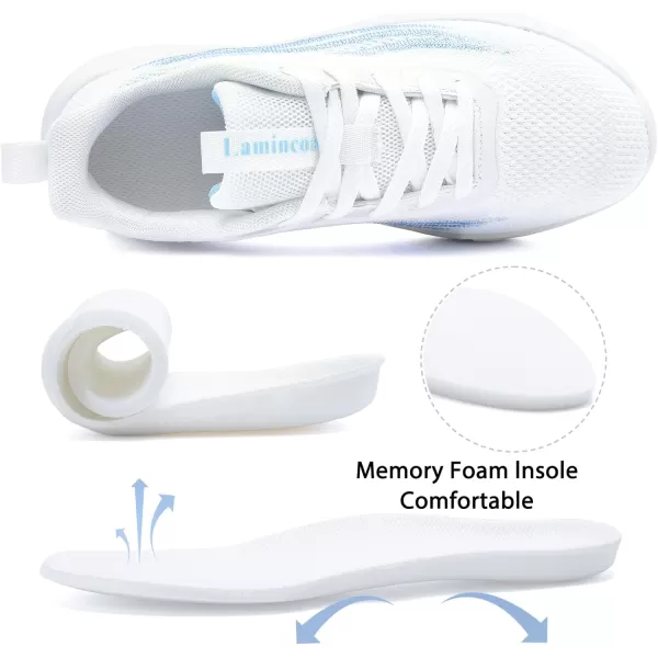 Lamincoa Womens Tennis Walking Shoes Slip On Lightweight Comfort Memory Foam SneakersWhiteBlue