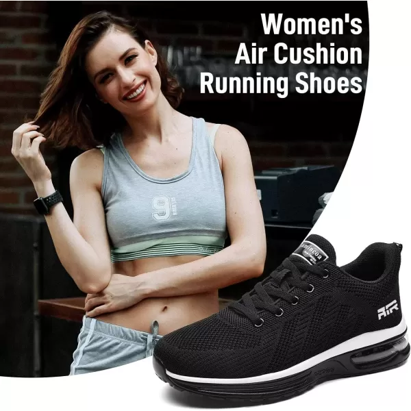 Lamincoa Womens Walking Shoes Lightweight Running Shoes Womens Tennis Shoes Non Slip Air Shoes Breathable Mesh Air Cushion Sneakers for Gym Workout SportsBlack