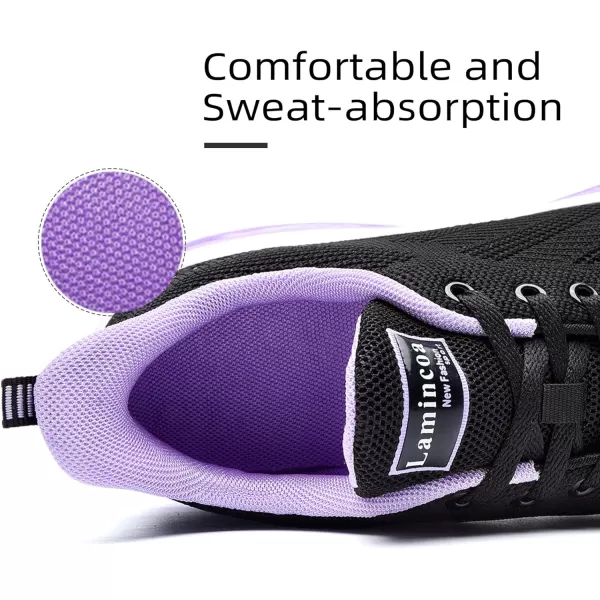 Lamincoa Womens Walking Shoes Lightweight Running Shoes Womens Tennis Shoes Non Slip Air Shoes Breathable Mesh Air Cushion Sneakers for Gym Workout SportsBlackpurple