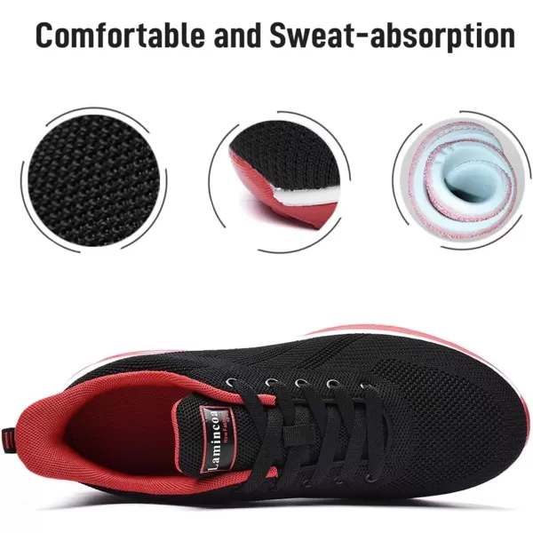 Lamincoa Womens Walking Shoes Lightweight Running Shoes Womens Tennis Shoes Non Slip Air Shoes Breathable Mesh Air Cushion Sneakers for Gym Workout SportsBlackred