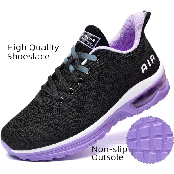 Lamincoa Womens Walking Shoes Lightweight Running Shoes Womens Tennis Shoes Non Slip Air Shoes Breathable Mesh Air Cushion Sneakers for Gym Workout SportsBlackpurple