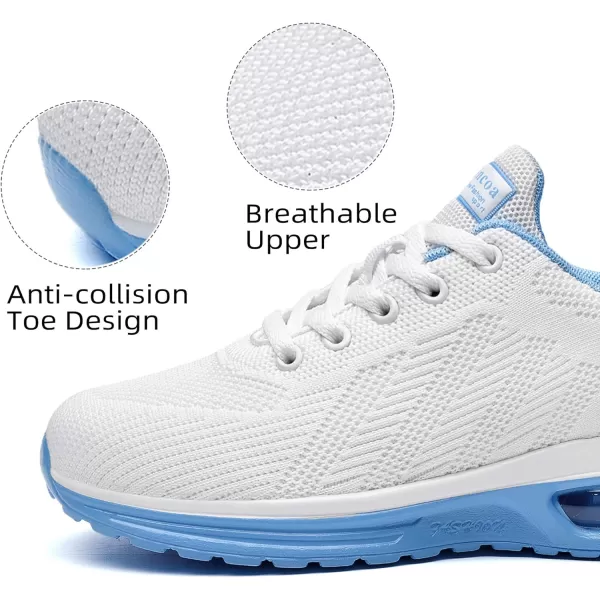 Lamincoa Womens Walking Shoes Lightweight Running Shoes Womens Tennis Shoes Non Slip Air Shoes Breathable Mesh Air Cushion Sneakers for Gym Workout SportsWhiteblue