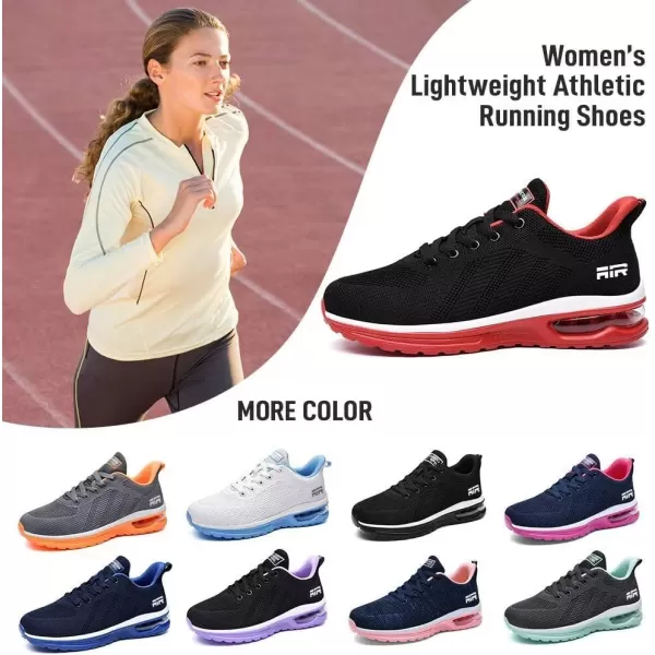 Lamincoa Womens Walking Shoes Lightweight Running Shoes Womens Tennis Shoes Non Slip Air Shoes Breathable Mesh Air Cushion Sneakers for Gym Workout SportsBlackred