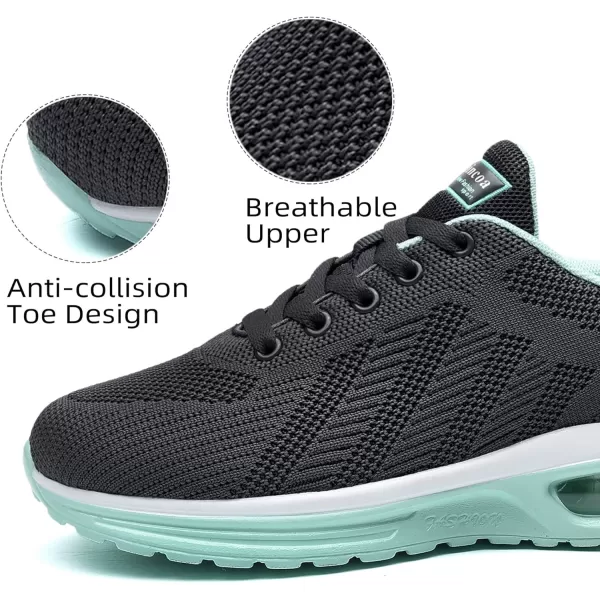 Lamincoa Womens Walking Shoes Lightweight Running Shoes Womens Tennis Shoes Non Slip Air Shoes Breathable Mesh Air Cushion Sneakers for Gym Workout SportsGraygreen