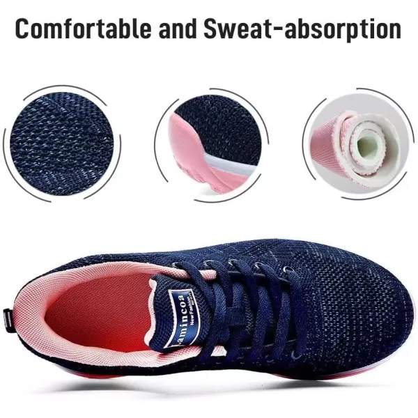 Lamincoa Womens Walking Shoes Lightweight Running Shoes Womens Tennis Shoes Non Slip Air Shoes Breathable Mesh Air Cushion Sneakers for Gym Workout SportsBluepink