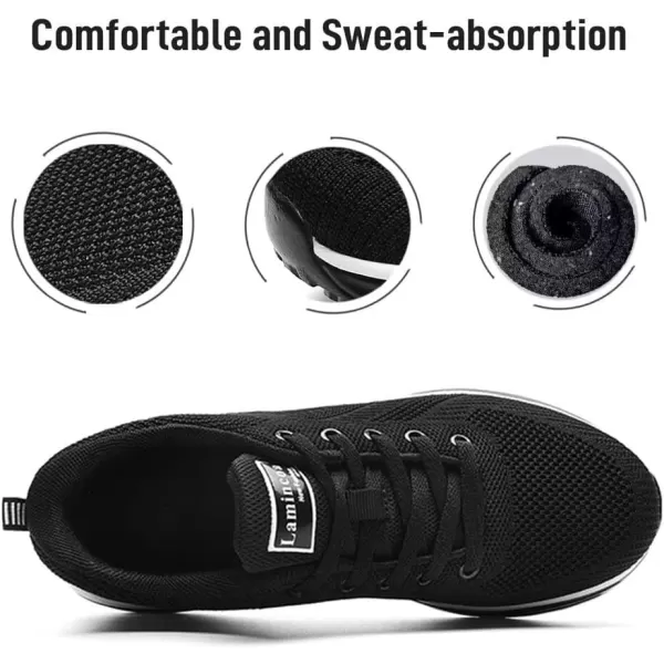 Lamincoa Womens Walking Shoes Lightweight Running Shoes Womens Tennis Shoes Non Slip Air Shoes Breathable Mesh Air Cushion Sneakers for Gym Workout SportsBlack