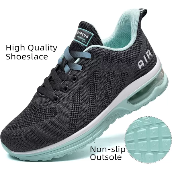 Lamincoa Womens Walking Shoes Lightweight Running Shoes Womens Tennis Shoes Non Slip Air Shoes Breathable Mesh Air Cushion Sneakers for Gym Workout SportsGraygreen