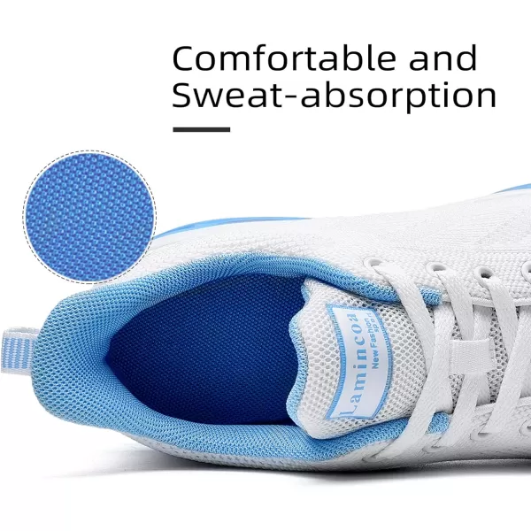 Lamincoa Womens Walking Shoes Lightweight Running Shoes Womens Tennis Shoes Non Slip Air Shoes Breathable Mesh Air Cushion Sneakers for Gym Workout SportsWhiteblue