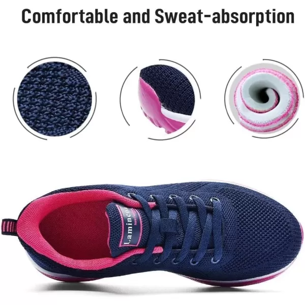 Lamincoa Womens Walking Shoes Lightweight Running Shoes Womens Tennis Shoes Non Slip Air Shoes Breathable Mesh Air Cushion Sneakers for Gym Workout SportsBluerose