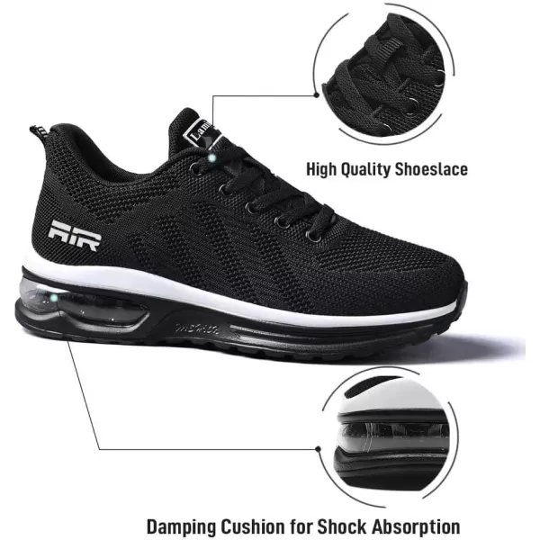 Lamincoa Womens Walking Shoes Lightweight Running Shoes Womens Tennis Shoes Non Slip Air Shoes Breathable Mesh Air Cushion Sneakers for Gym Workout SportsBlack