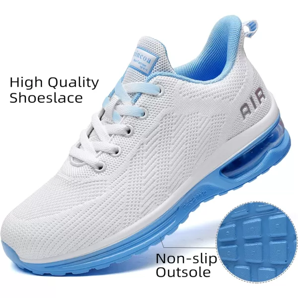 Lamincoa Womens Walking Shoes Lightweight Running Shoes Womens Tennis Shoes Non Slip Air Shoes Breathable Mesh Air Cushion Sneakers for Gym Workout SportsWhiteblue