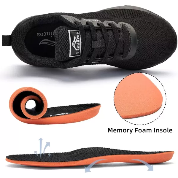 Lamincoa Womens Walking Shoes Lightweight Running Sneakers for Women Memory Foam Soft Womens Tennis Shoes Breathable Mesh Shoes for Gym Workout SportsBlack