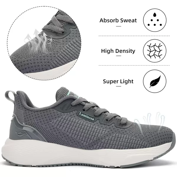 Lamincoa Womens Walking Shoes Lightweight Running Sneakers for Women Memory Foam Soft Womens Tennis Shoes Breathable Mesh Shoes for Gym Workout SportsGrey