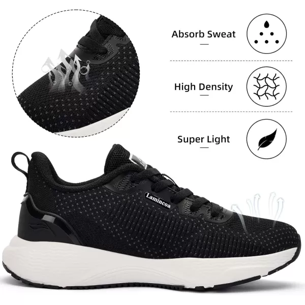 Lamincoa Womens Walking Shoes Lightweight Running Sneakers for Women Memory Foam Soft Womens Tennis Shoes Breathable Mesh Shoes for Gym Workout SportsBlackWhite