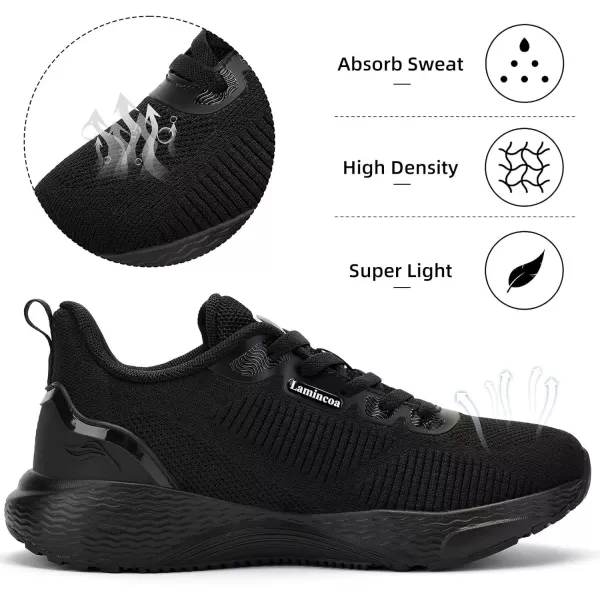 Lamincoa Womens Walking Shoes Lightweight Running Sneakers for Women Memory Foam Soft Womens Tennis Shoes Breathable Mesh Shoes for Gym Workout SportsBlack