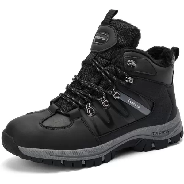 Lamincoa Mens Snow Boots Water Resistant Leather NonSlip Hiking Boot Ankle Comfort Climping Trekking Sneakers Winter OutdoorClassic Black