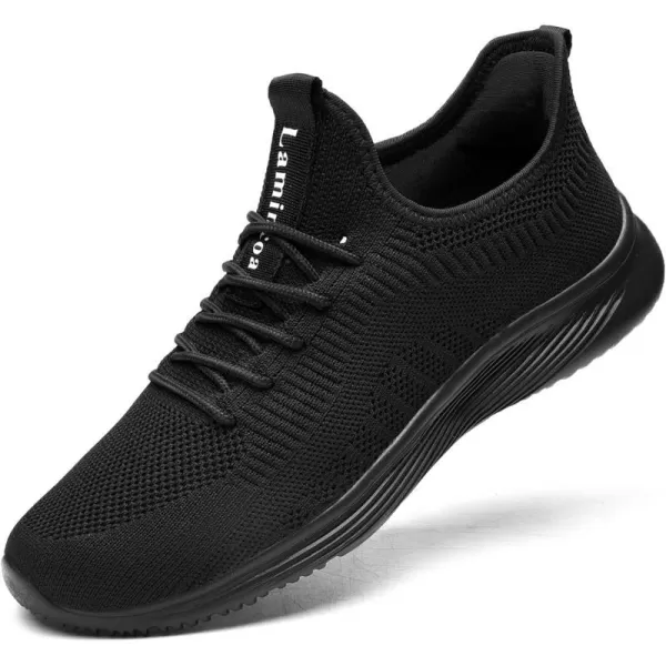 Lamincoa Mens Walking Tennis Shoes Slip On Lightweight Comfy Breathable Casual Sneakers for Running Jogging FitnessBlack