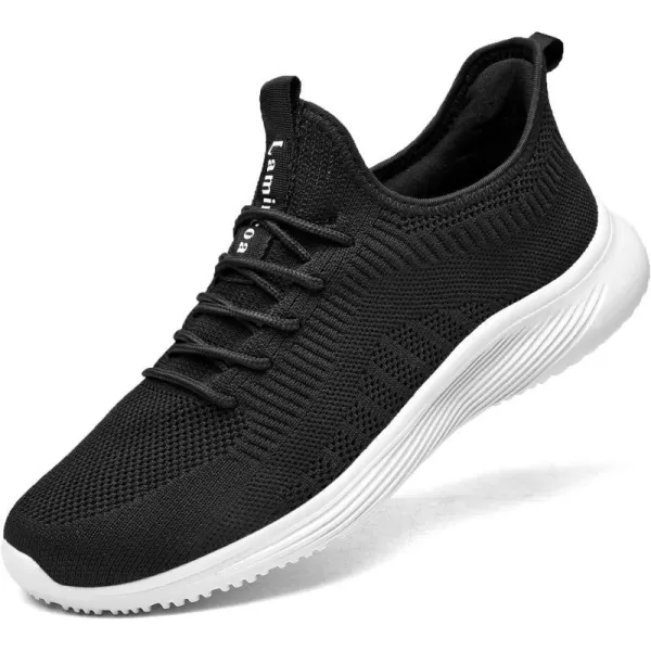 Lamincoa Mens Walking Tennis Shoes Slip On Lightweight Comfy Breathable Casual Sneakers for Running Jogging FitnessBlackWhite