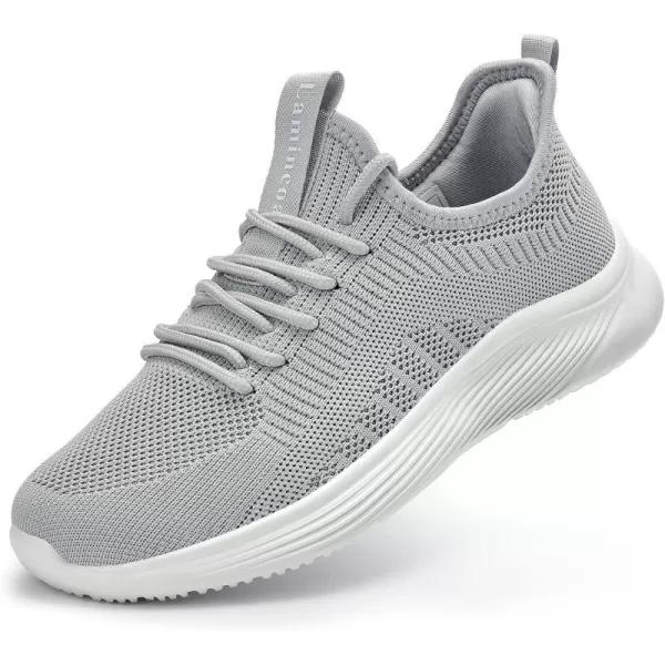 Lamincoa Mens Walking Tennis Shoes Slip On Lightweight Comfy Breathable Casual Sneakers for Running Jogging FitnessLight Grey