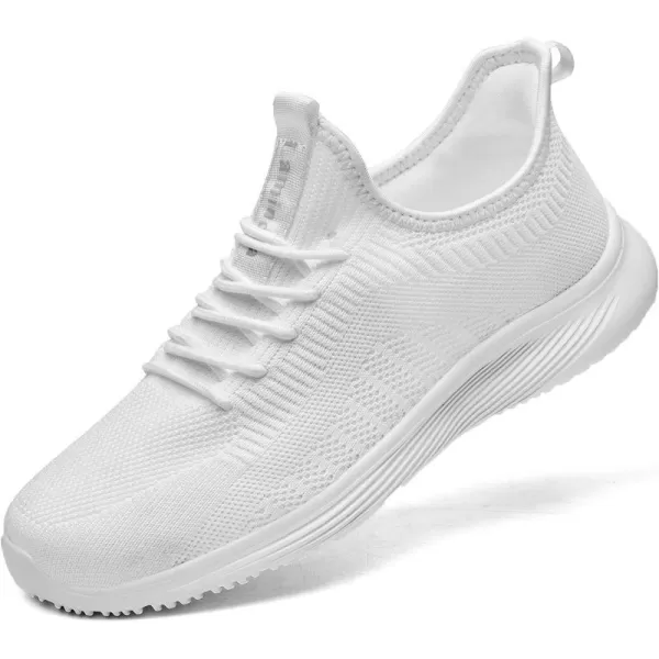 Lamincoa Mens Walking Tennis Shoes Slip On Lightweight Comfy Breathable Casual Sneakers for Running Jogging FitnessWhite