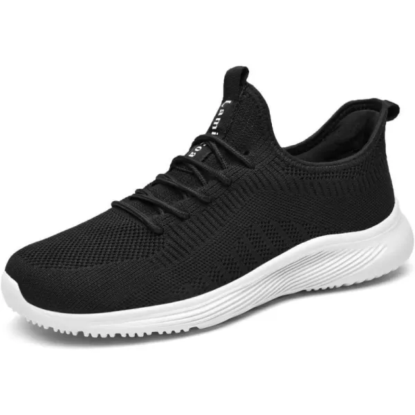 Lamincoa Wide Width Mens Tennis Shoes Slip On Lightweight Breathable Casual Sneakers for Walking Running Gym Jogging FitnessBlack White