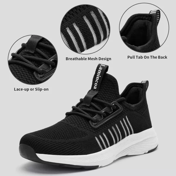 Lamincoa Womens Walking Sneakers Slip On Running Tennis Shoes Lightweight Memory Foam Comfort Casual for Gym Workout YogaBlackWhite