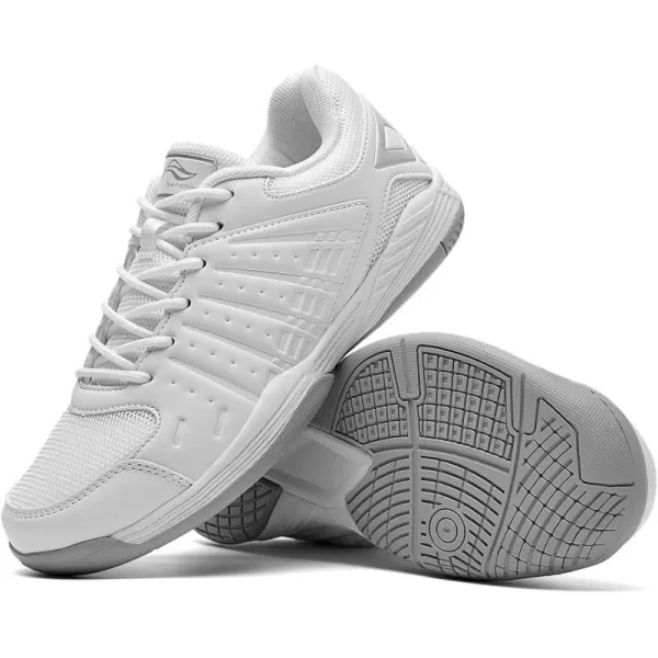 Lamincoa Mens Pickleball Shoes Court Tennis Sneakers for Badminton Training Racketball Squash Volleyball Indoor OutdoorWhiteSilver