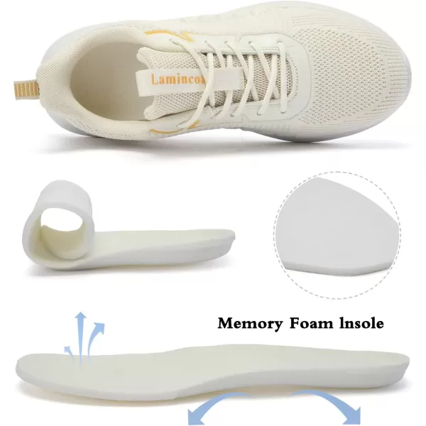 Lamincoa Womens Walking Shoes Lace Up Tennis Lightweight Breathable Mesh Running Shoes Casual Memory Foam SneakersBeigenew
