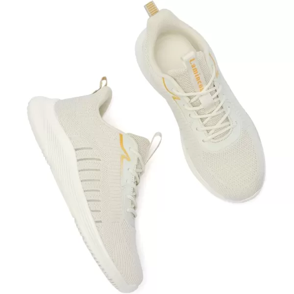 Lamincoa Womens Walking Shoes Lace Up Tennis Lightweight Breathable Mesh Running Shoes Casual Memory Foam SneakersBeigenew