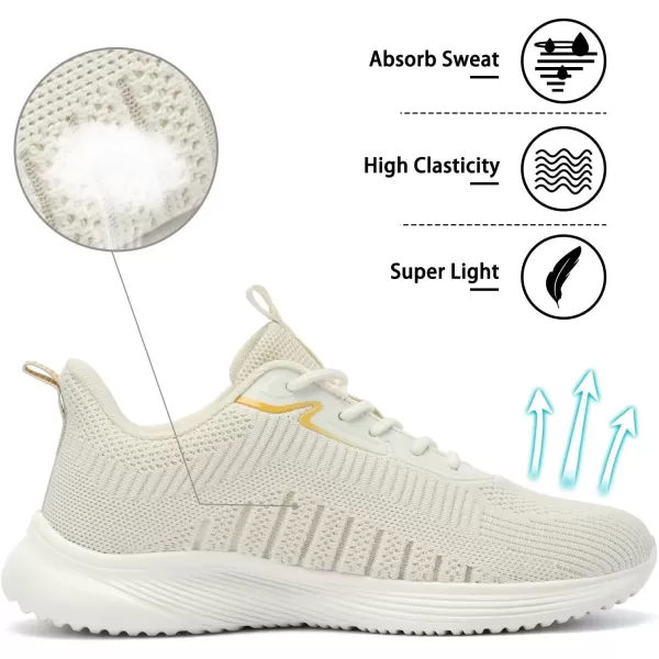 Lamincoa Womens Walking Shoes Lace Up Tennis Lightweight Breathable Mesh Running Shoes Casual Memory Foam SneakersBeigenew