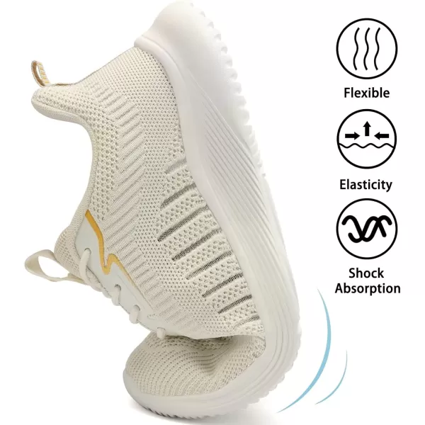 Lamincoa Womens Walking Shoes Lace Up Tennis Lightweight Breathable Mesh Running Shoes Casual Memory Foam SneakersBeigenew