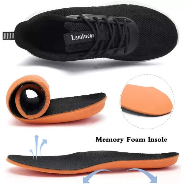 Lamincoa Womens Walking Shoes Lace Up Tennis Lightweight Breathable Mesh Running Shoes Casual Memory Foam SneakersBlack Whitenew