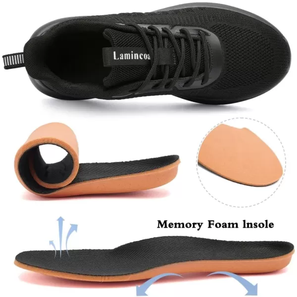 Lamincoa Womens Walking Shoes Lace Up Tennis Lightweight Breathable Mesh Running Shoes Casual Memory Foam SneakersBlacknew