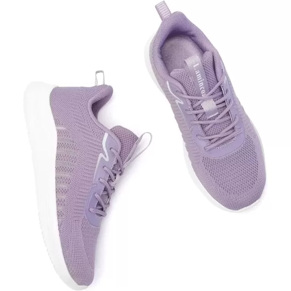 Lamincoa Womens Walking Shoes Lace Up Tennis Lightweight Breathable Mesh Running Shoes Casual Memory Foam SneakersPurplenew