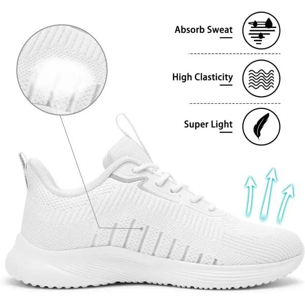 Lamincoa Womens Walking Shoes Lace Up Tennis Lightweight Breathable Mesh Running Shoes Casual Memory Foam SneakersWhitenew