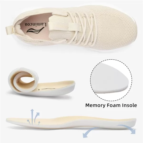 Lamincoa Womens Walking Sneakers Running Shoes  Slip On Breathable Tennis Shoes Memory Foam for Athletic Gym WorkoutBeige