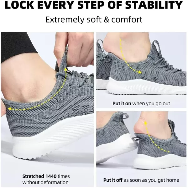 Lamincoa Slip On Womens Walking Shoes Hands Free Tennis Running Shoes Lightweight Memory Foam Gym Sneakers Jogging and Casual Sports Shoes for WomenGrey