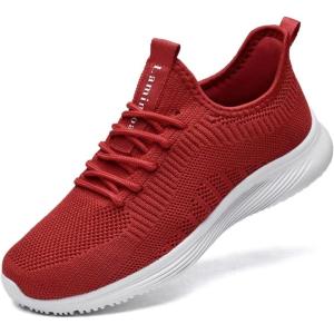 imageLamincoa Womens Slip On Walking Shoes Non Slip Casual Road Running Lightweight Mesh Fashion Sneakers for Gym Travel WorkoutRed
