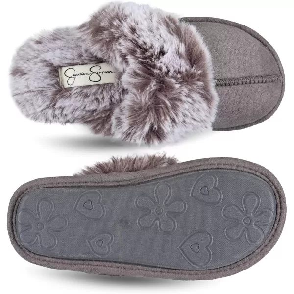 Jessica Simpson Girls Comfy Slippers - Cute Faux Fur Slip-on Shoes Memory Foam House Slipper