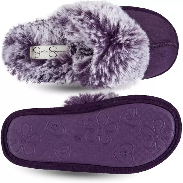 Jessica Simpson Girls Comfy Slippers - Cute Faux Fur Slip-on Shoes Memory Foam House Slipper