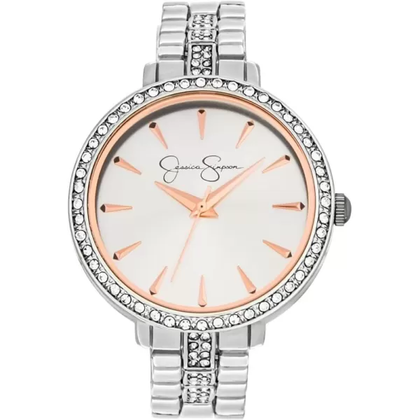 Jessica Simpson Womens Watches with Crystal Diamonds, Analog Quartz Dress Wrist Watch for Women with a Matching Pendant Necklace and Earrings - Unique Gifts for Her