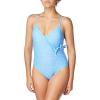 imageJessica Simpson Womens Standard V Neck One Piece Swimsuit Bathing SuitEyeshadow Blue Polka Dot