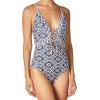 imageJessica Simpson Womens Standard V Neck One Piece Swimsuit Bathing SuitLace Up Dark Multi
