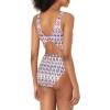 imageJessica Simpson Womens Standard V Neck One Piece Swimsuit Bathing SuitLaguna Print Cut Out