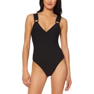 imageJessica Simpson Womens Standard V Neck One Piece Swimsuit Bathing SuitBlack O Ring Black