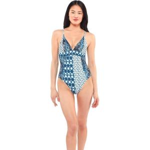 imageJessica Simpson Womens Standard V Neck One Piece Swimsuit Bathing SuitDark Navy Triangle