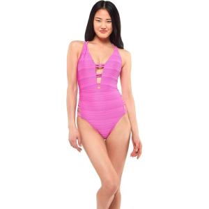 imageJessica Simpson Womens Standard V Neck One Piece Swimsuit Bathing SuitFuchsia