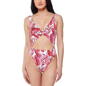 imageJessica Simpson Womens Standard V Neck One Piece Swimsuit Bathing SuitFuschia Print Palm