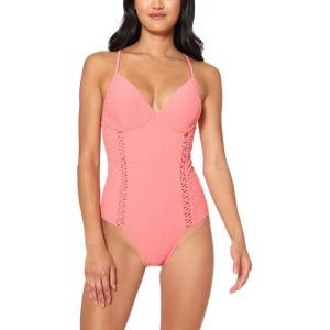 imageJessica Simpson Womens Standard V Neck One Piece Swimsuit Bathing SuitMelon X Back Melon