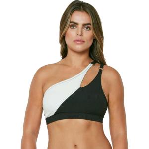 imageJessica Simpson Womens Ribbed HighWasit Swim Bottom SeparatesBlackCream Asymetric